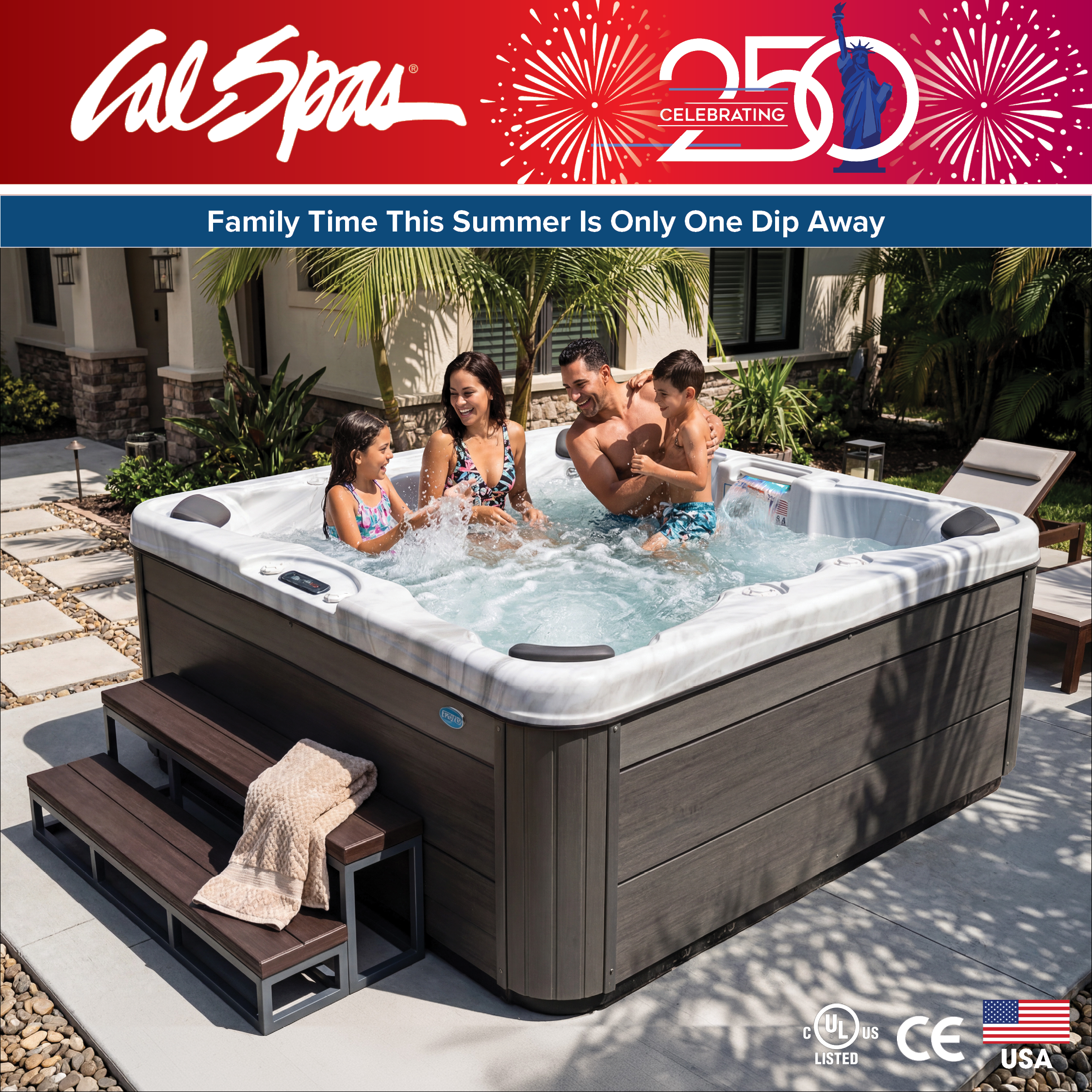 Calspas hot tub being used in a family setting - Pompano Beach